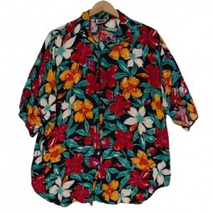 Vintage 90s Shirt XL Mens Rayon Floral Tropical Made In USA California Krush